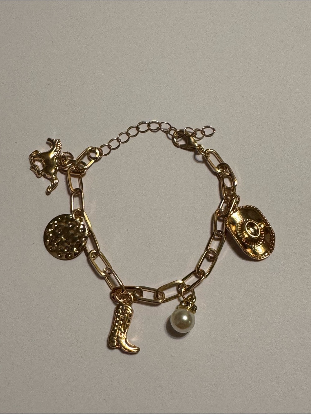 Gold Tone Country Western Boho Charm Bracelet